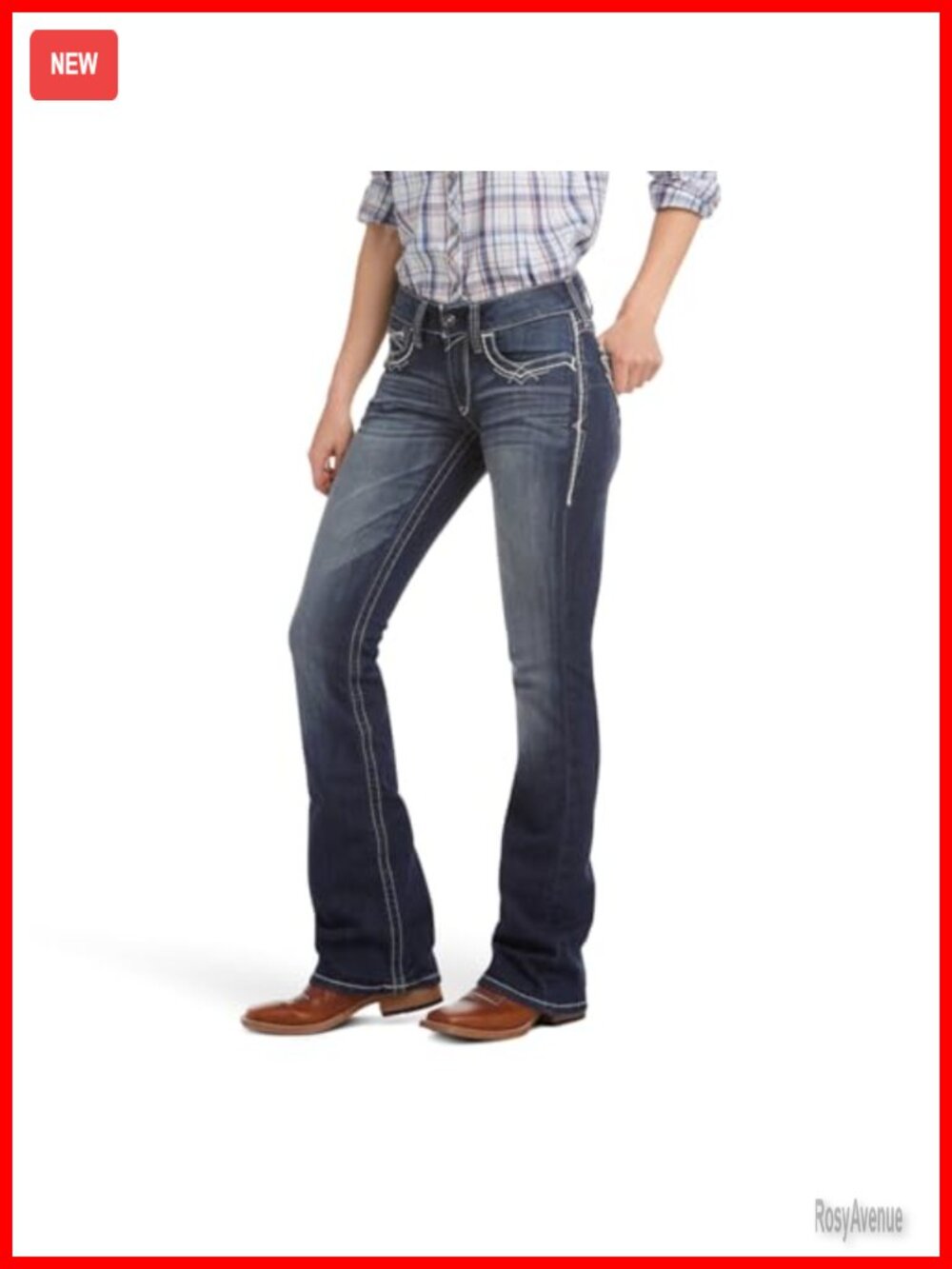 Mid Rise Boot Cut Stretch Denim Jeans Western Stitching Women
